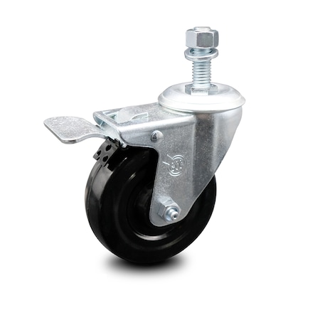 Service Caster 4 Inch Hard Rubber Wheel Swivel 1/2 Inch Threaded Stem Caster Total Lock Brake SCC SCC-TSTTL20S414-HRS-121315